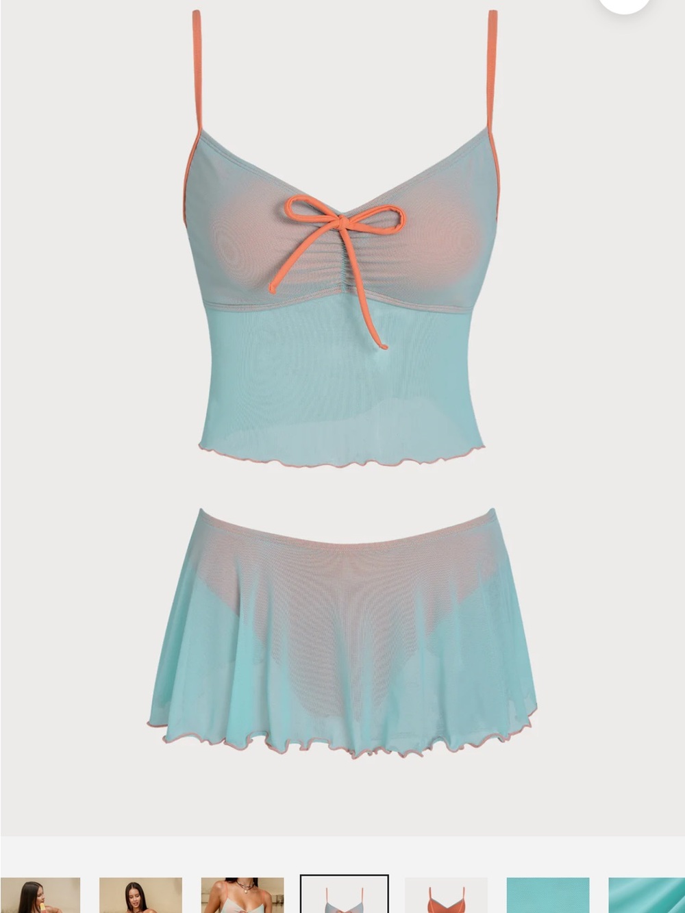 Samiol Two-Piece Aqua Mesh Bikini Set with Coral Trim